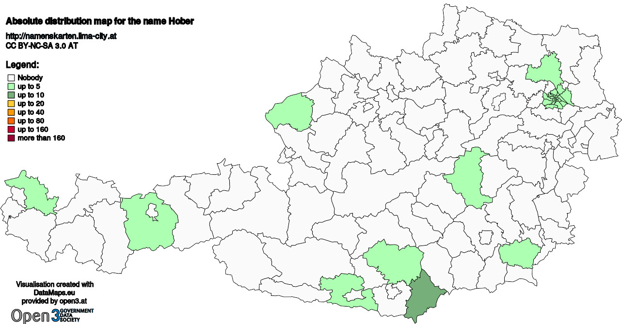 Absolute Distribution maps for surname Hober