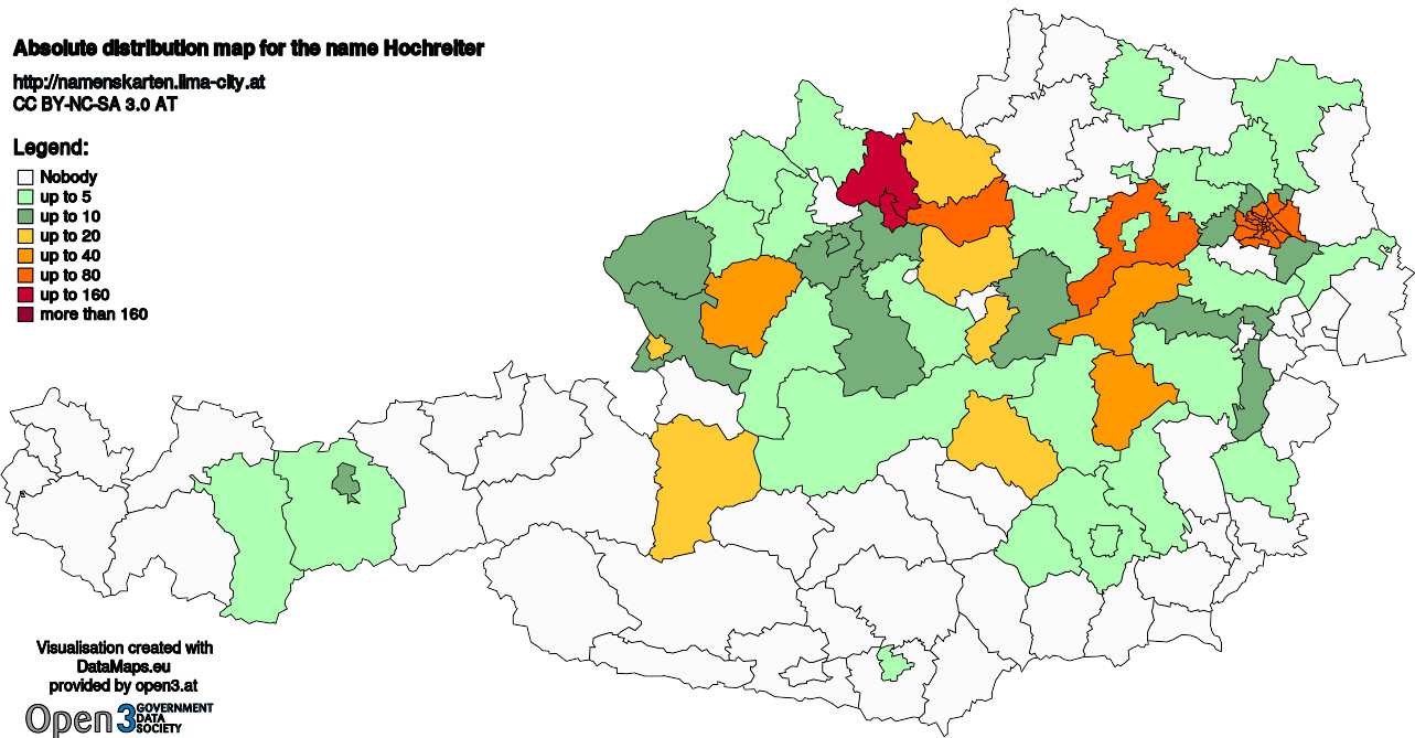 Absolute Distribution maps for surname Hochreiter