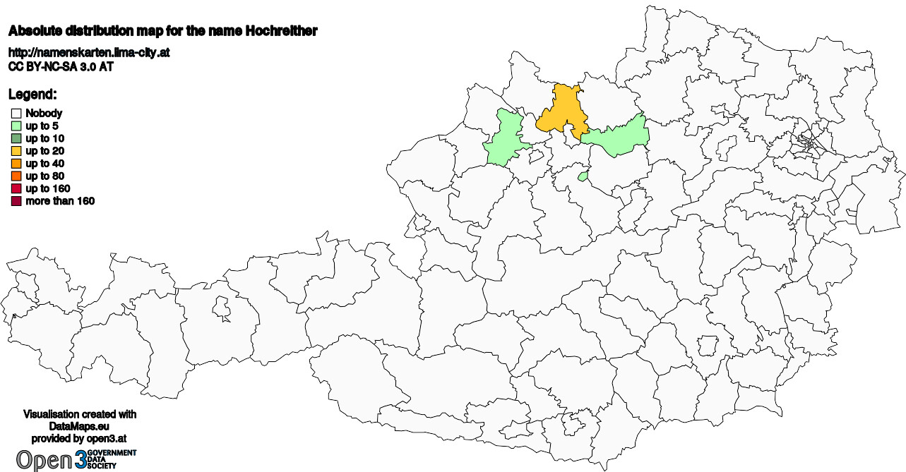 Absolute Distribution maps for surname Hochreither