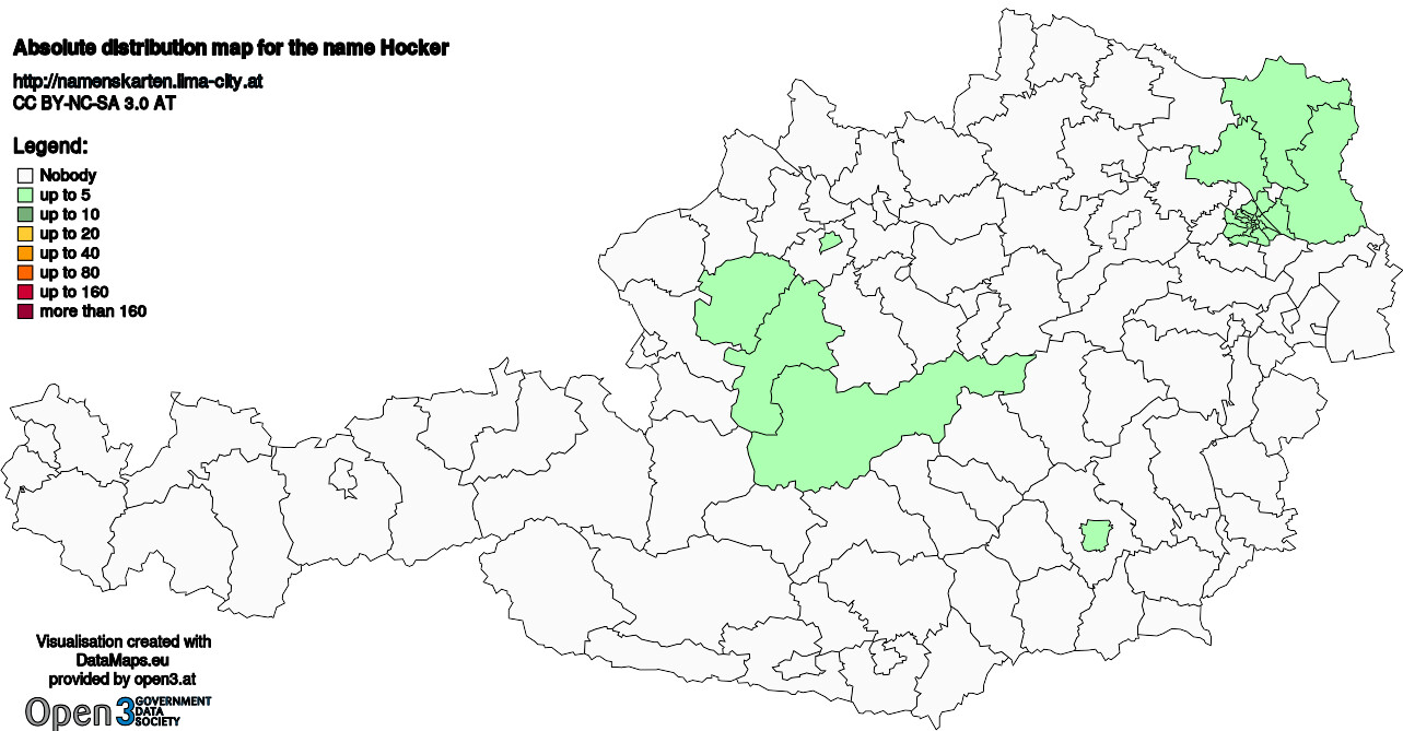 Absolute Distribution maps for surname Hocker