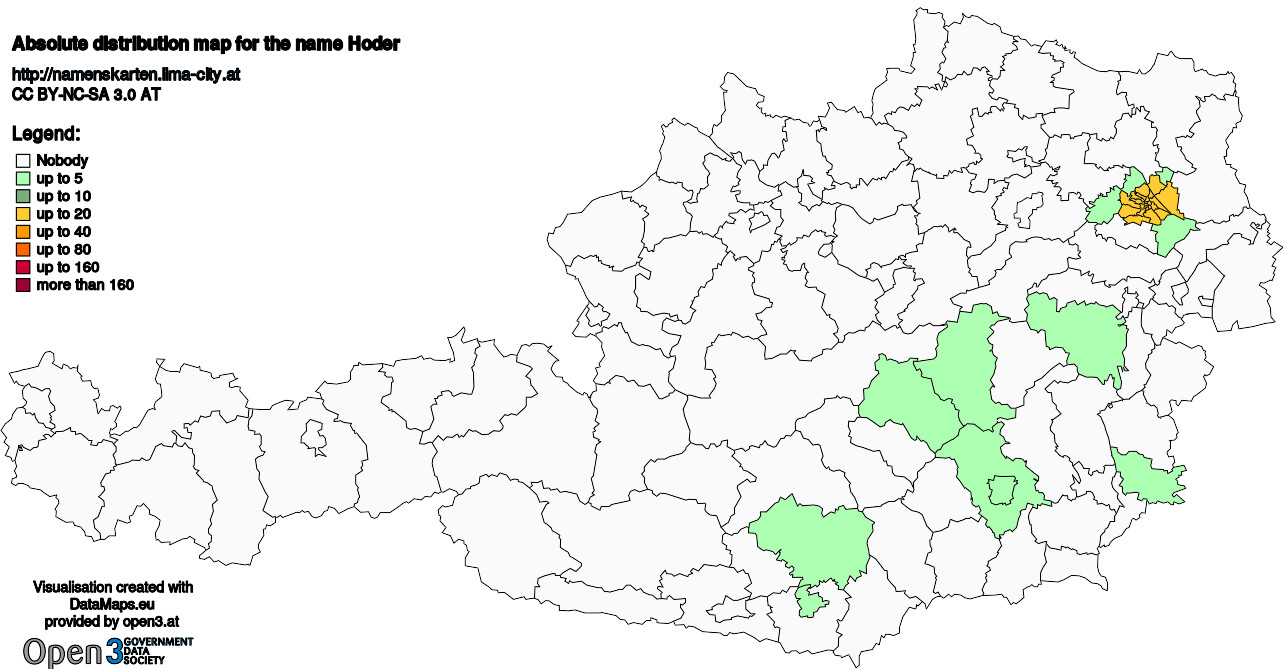 Absolute Distribution maps for surname Hoder