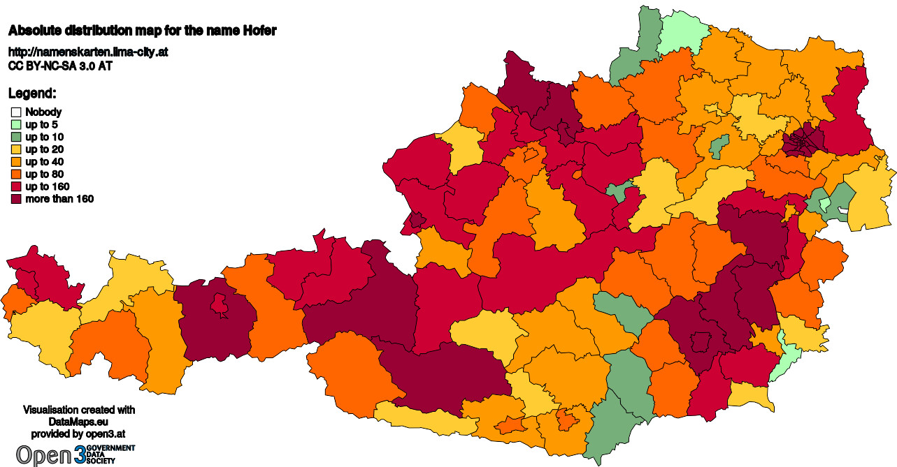 Absolute Distribution maps for surname Hofer