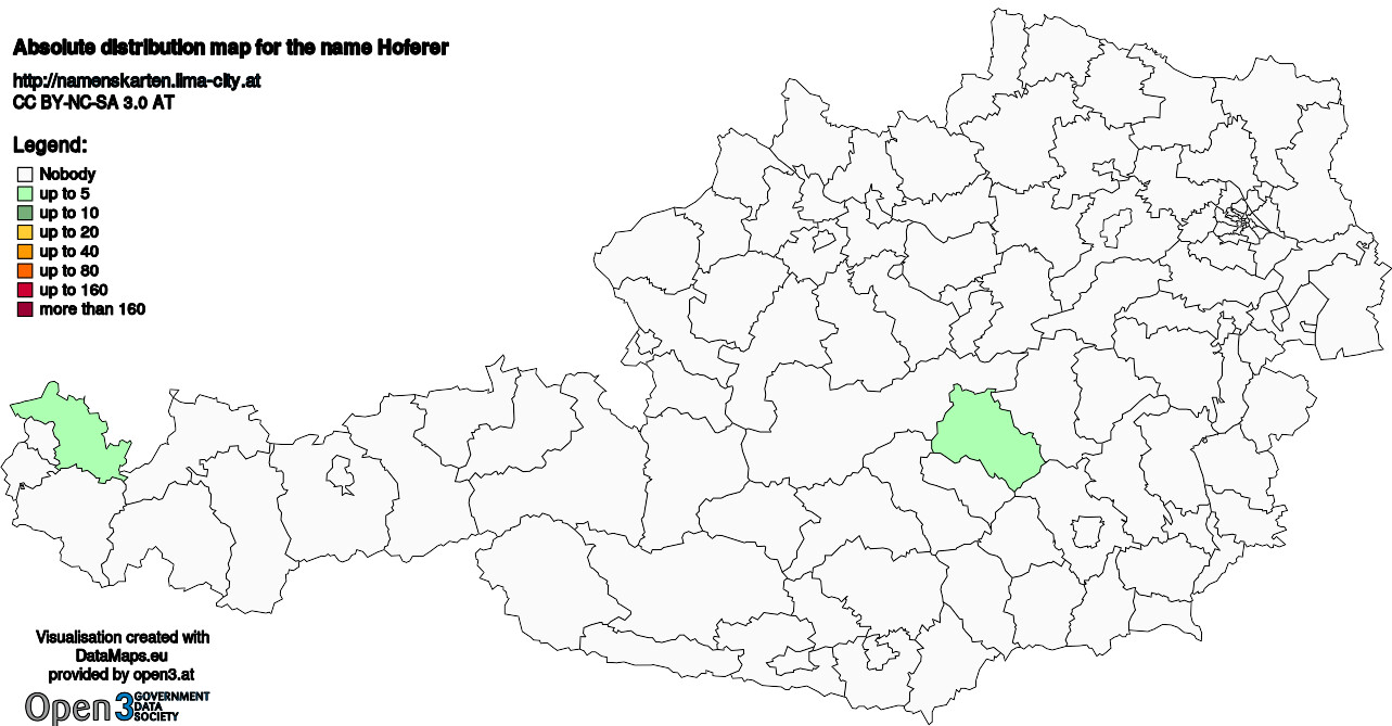 Absolute Distribution maps for surname Hoferer