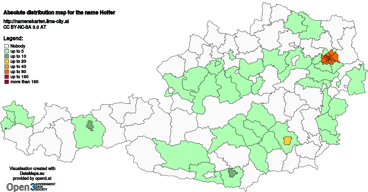 Absolute Distribution maps for surname Hoffer