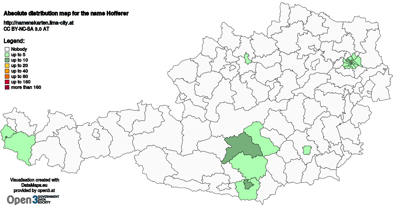 Absolute Distribution maps for surname Hofferer