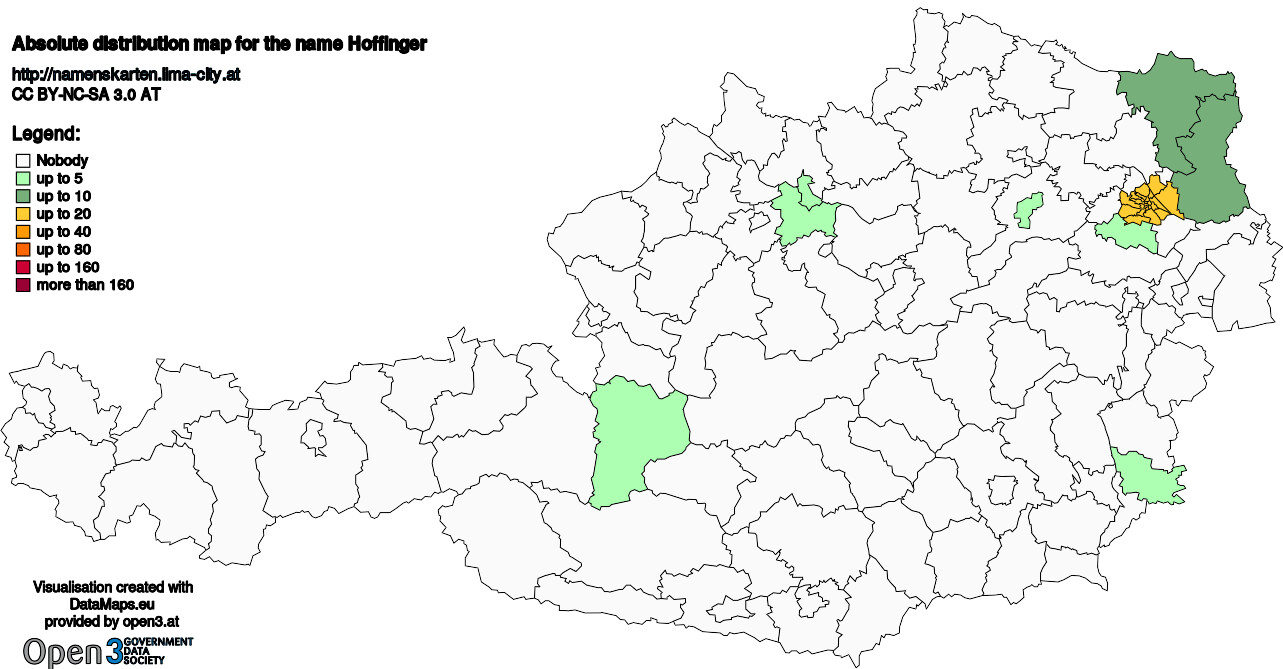 Absolute Distribution maps for surname Hoffinger