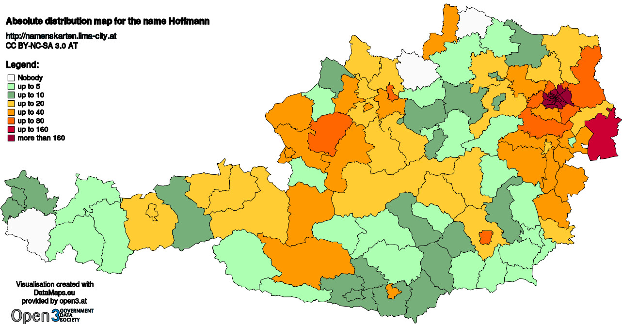 Absolute Distribution maps for surname Hoffmann