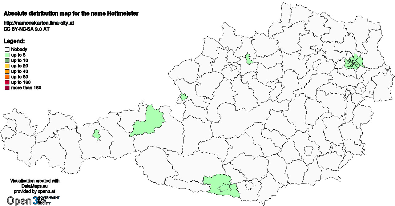 Absolute Distribution maps for surname Hoffmeister