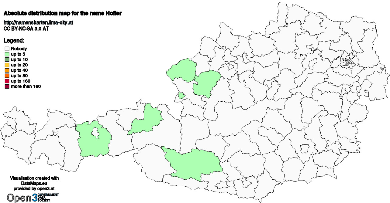 Absolute Distribution maps for surname Hofler