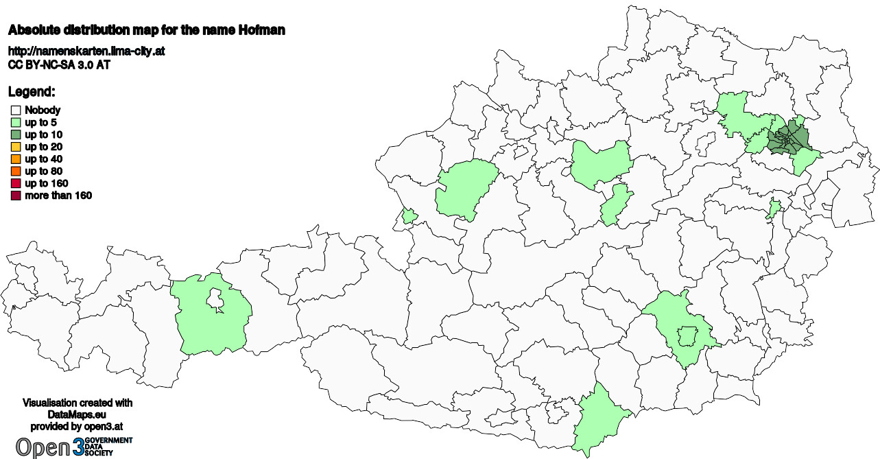 Absolute Distribution maps for surname Hofman