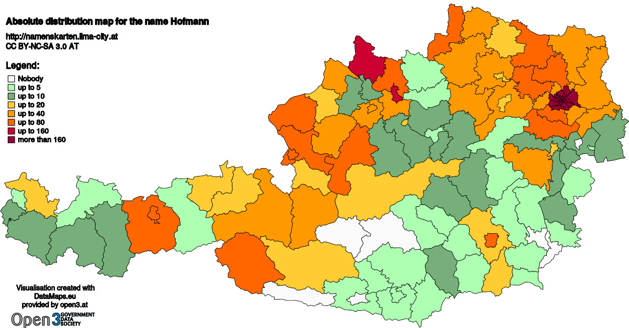 Absolute Distribution maps for surname Hofmann
