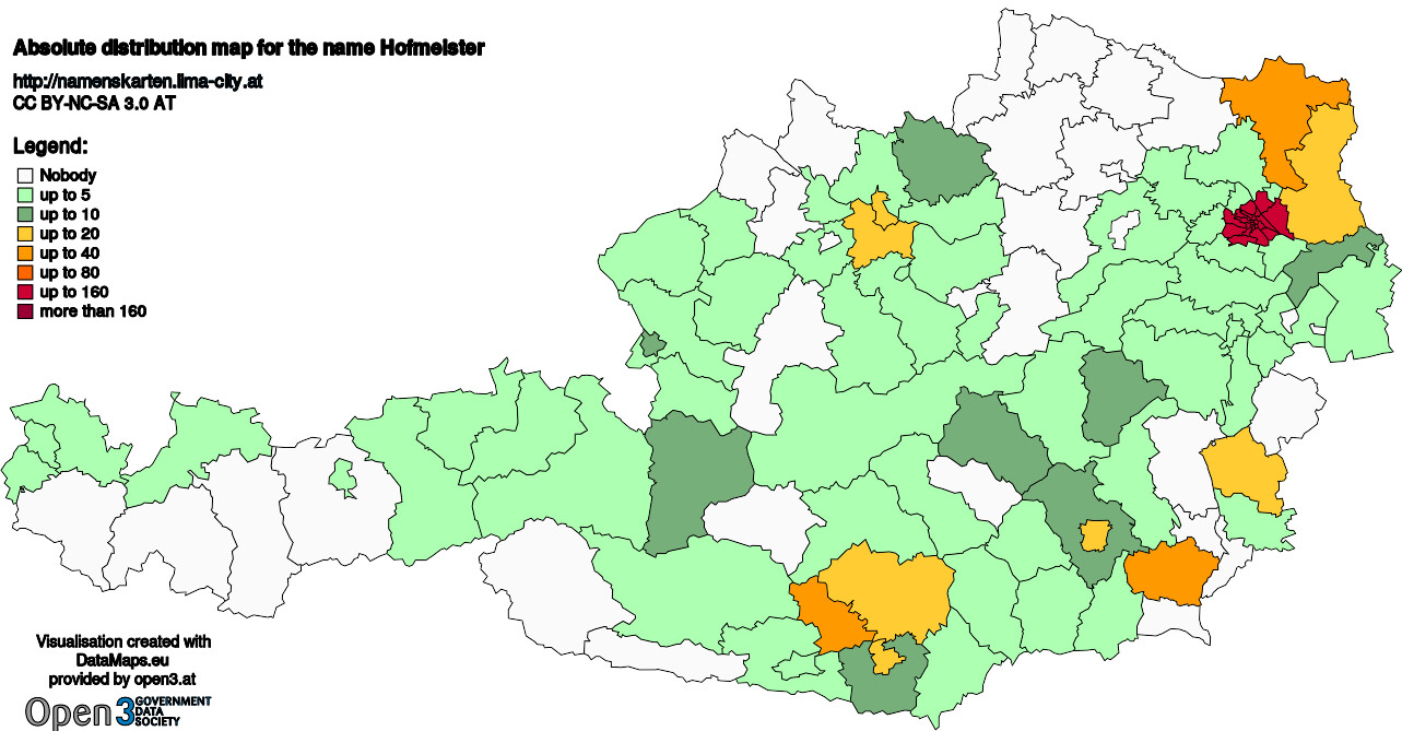 Absolute Distribution maps for surname Hofmeister