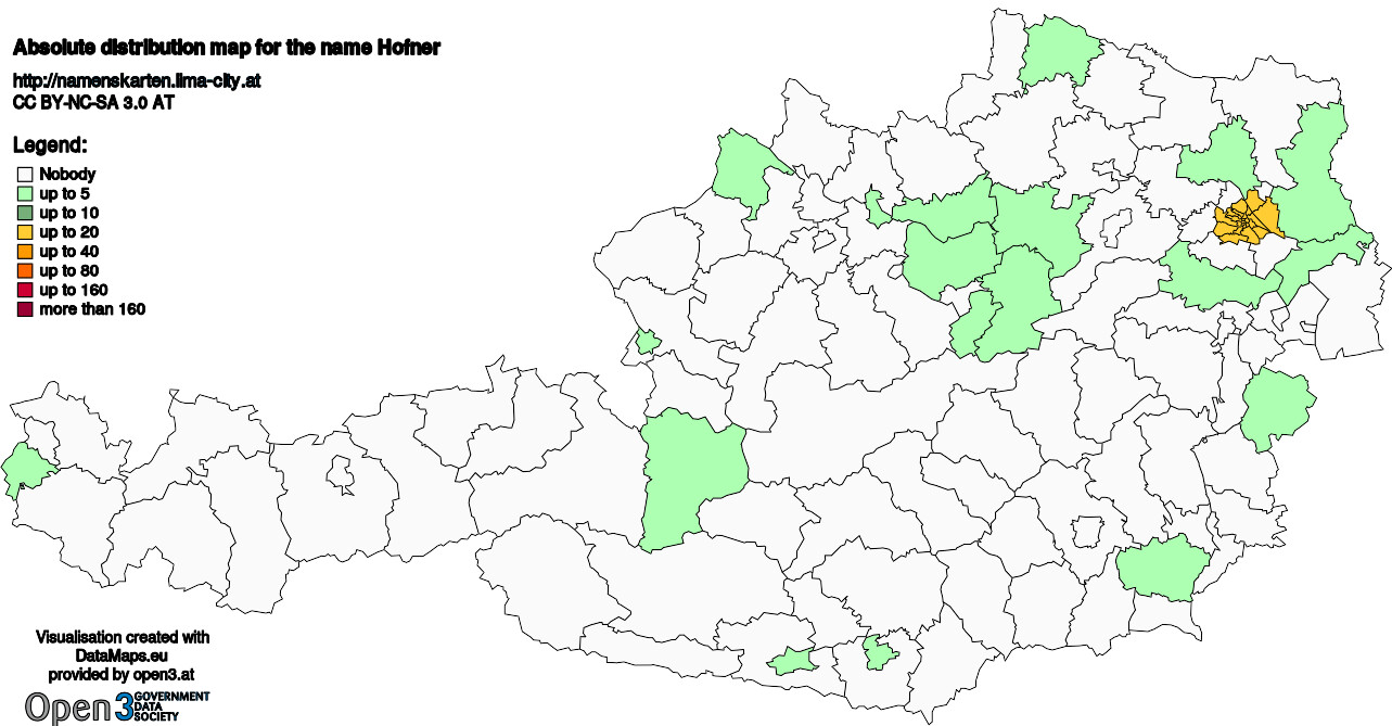 Absolute Distribution maps for surname Hofner