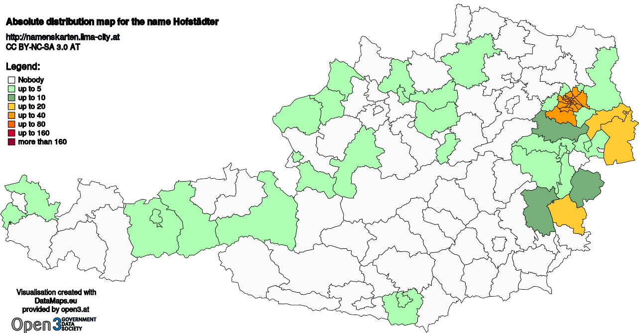 Absolute Distribution maps for surname Hofstädter