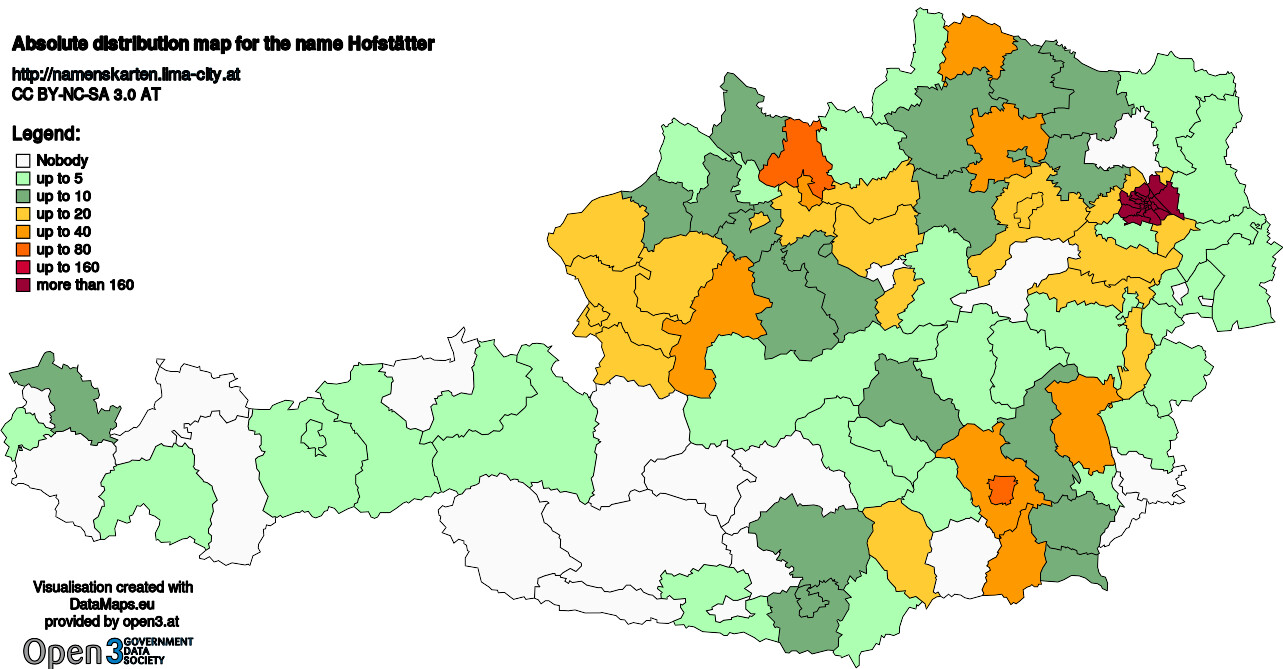 Absolute Distribution maps for surname Hofstätter