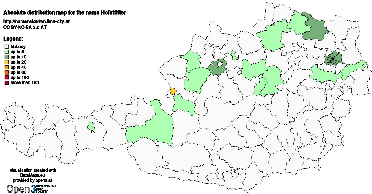 Absolute Distribution maps for surname Hofstötter