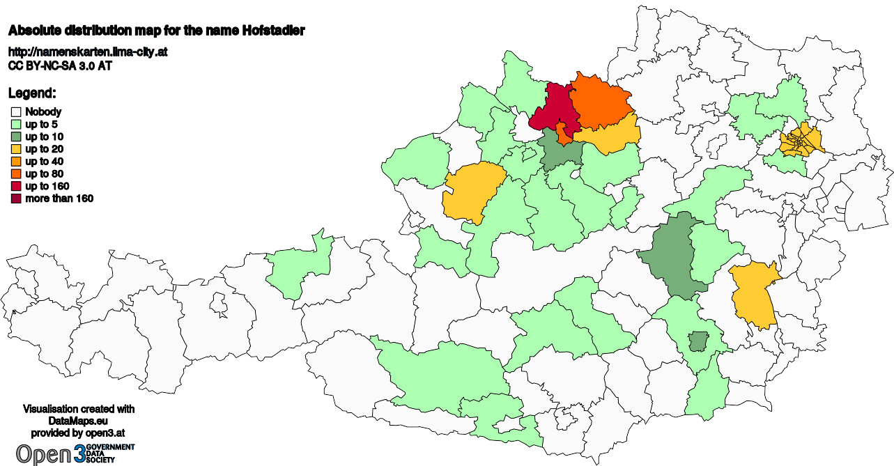 Absolute Distribution maps for surname Hofstadler