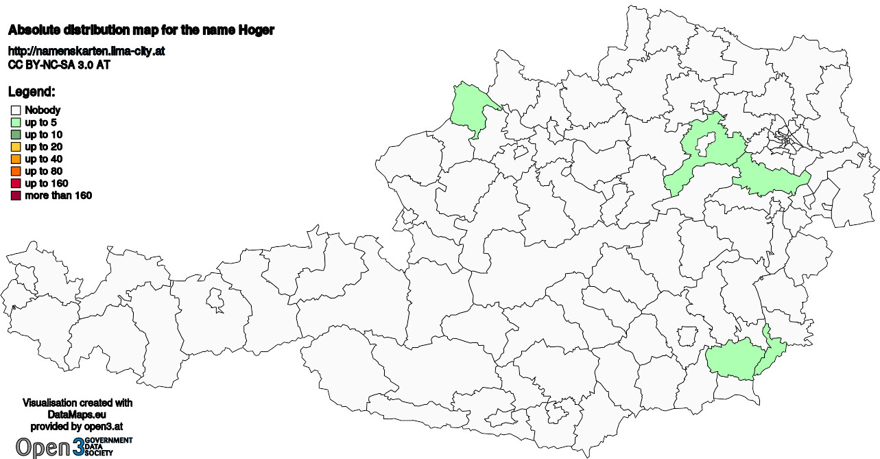 Absolute Distribution maps for surname Hoger