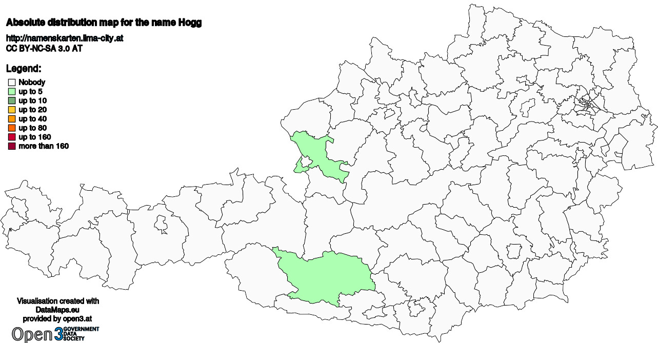 Absolute Distribution maps for surname Hogg