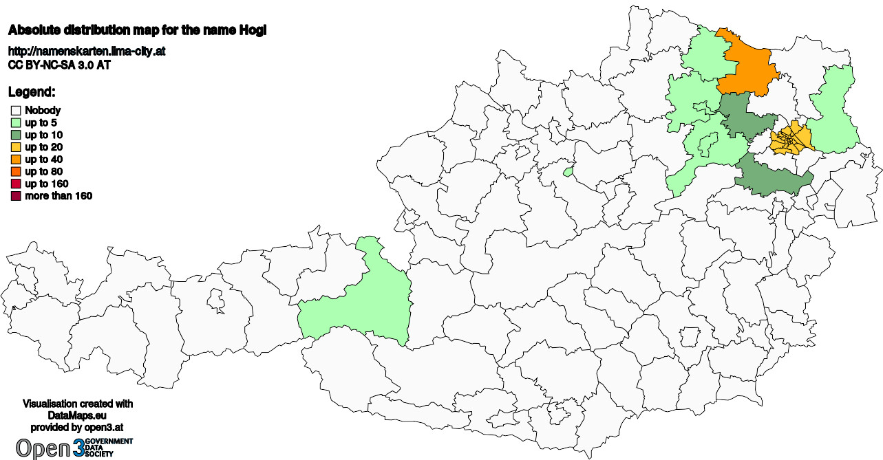 Absolute Distribution maps for surname Hogl