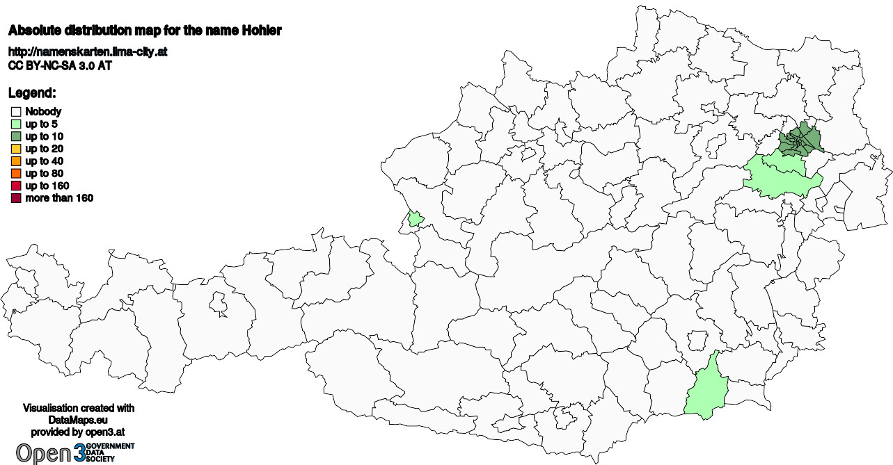 Absolute Distribution maps for surname Hohler