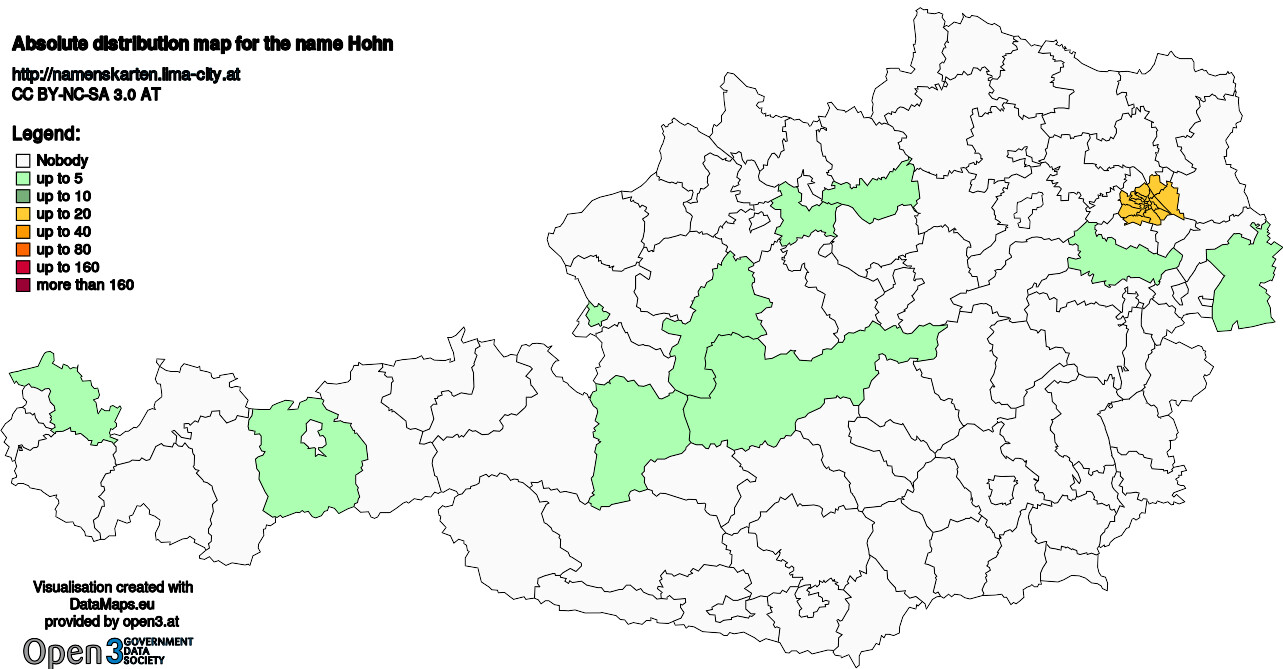 Absolute Distribution maps for surname Hohn