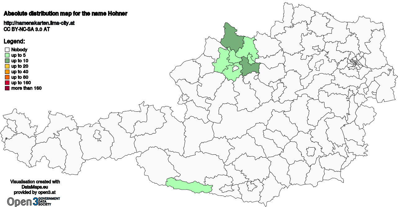 Absolute Distribution maps for surname Hohner