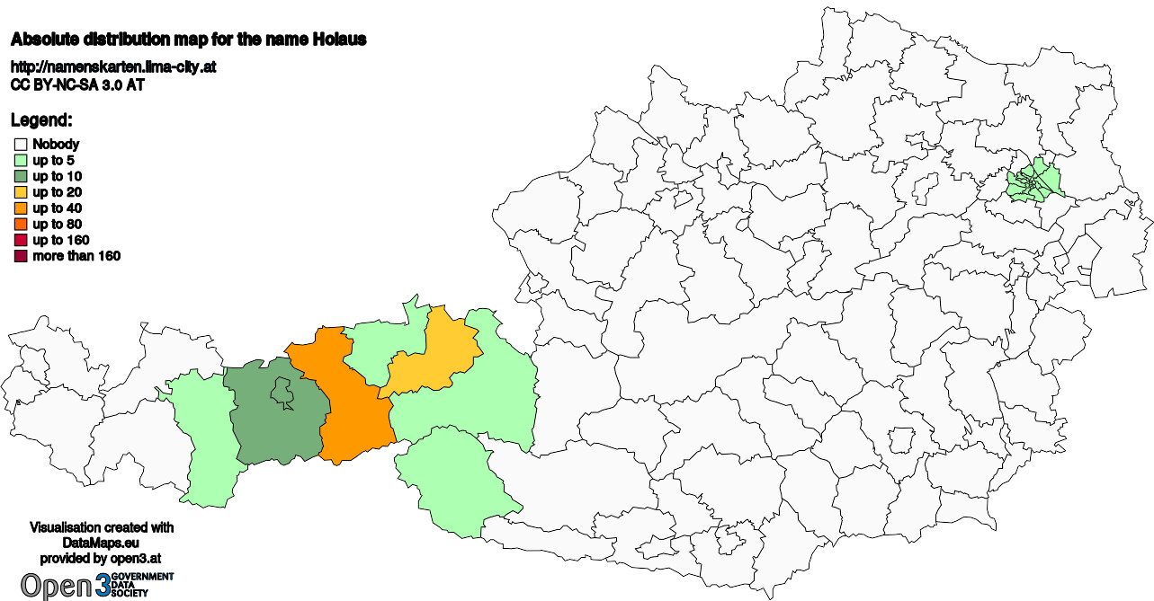 Absolute Distribution maps for surname Holaus