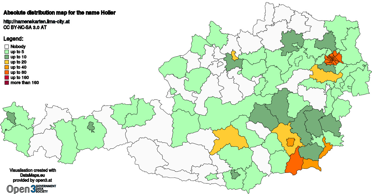 Absolute Distribution maps for surname Holler