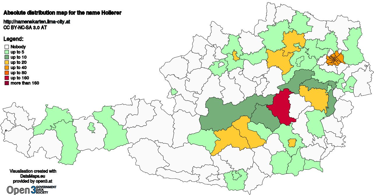 Absolute Distribution maps for surname Hollerer