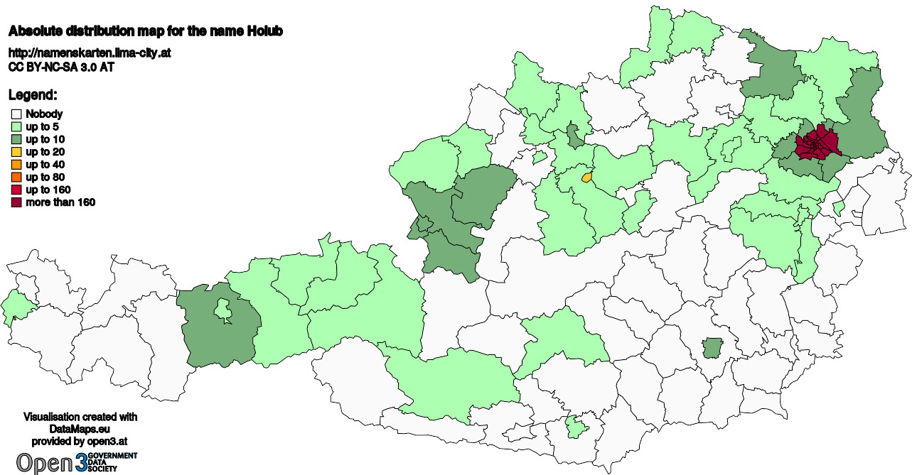 Absolute Distribution maps for surname Holub