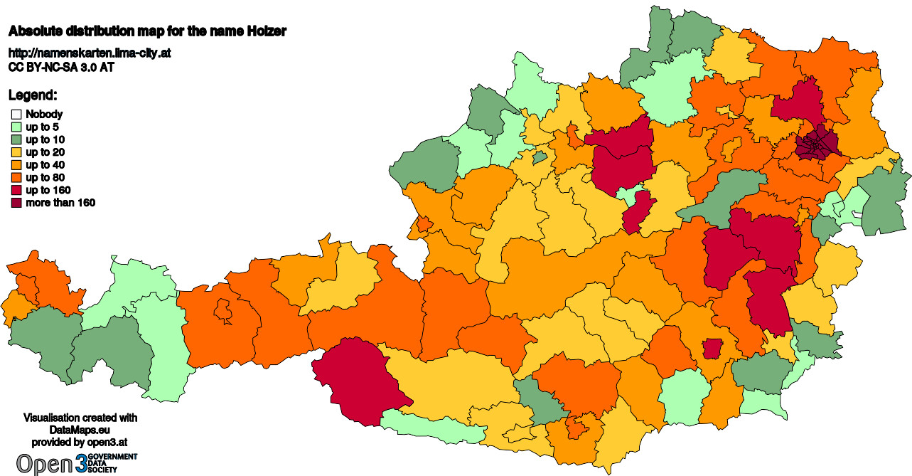 Absolute Distribution maps for surname Holzer