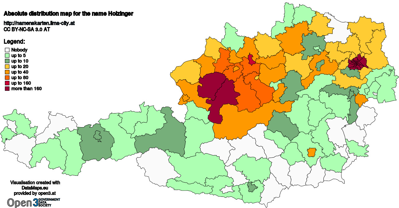 Absolute Distribution maps for surname Holzinger