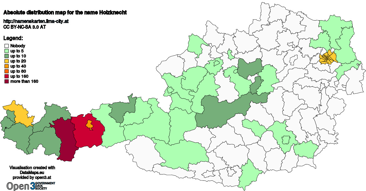 Absolute Distribution maps for surname Holzknecht