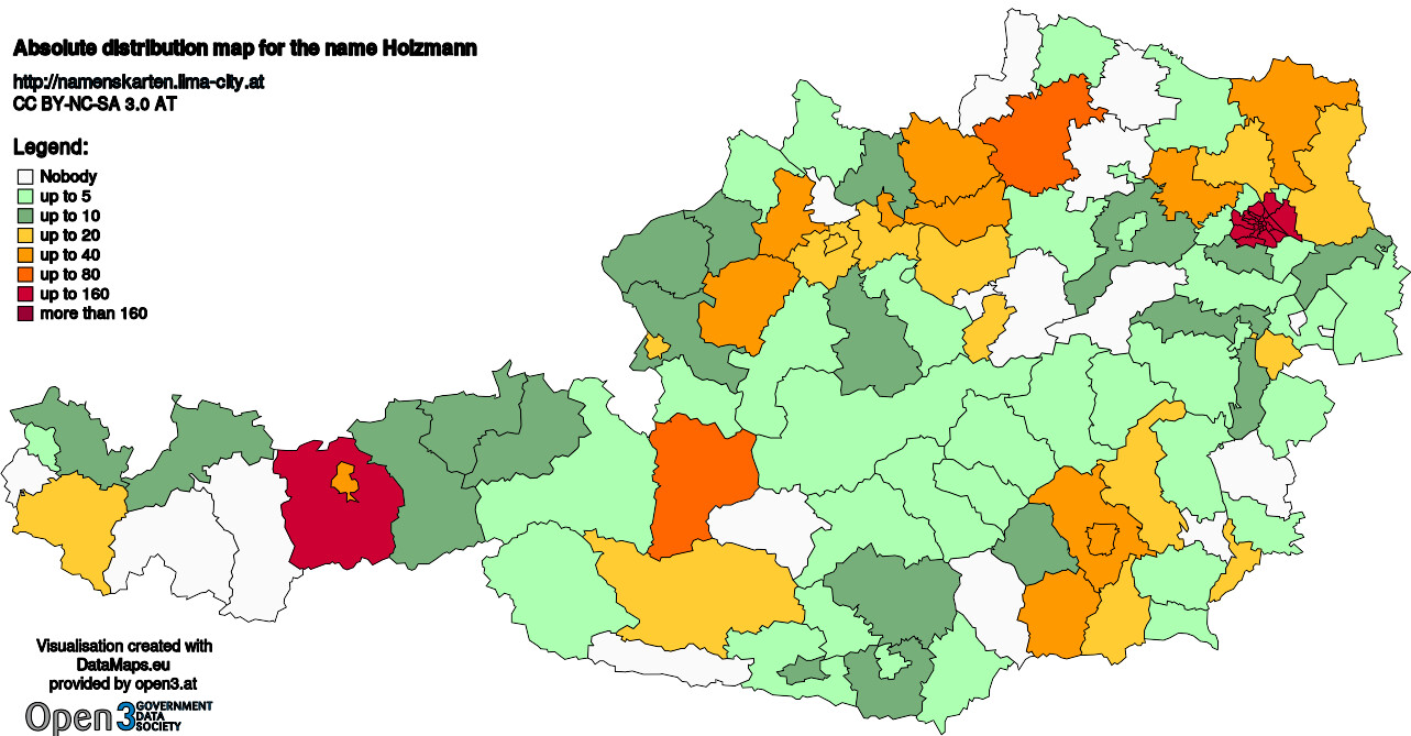Absolute Distribution maps for surname Holzmann