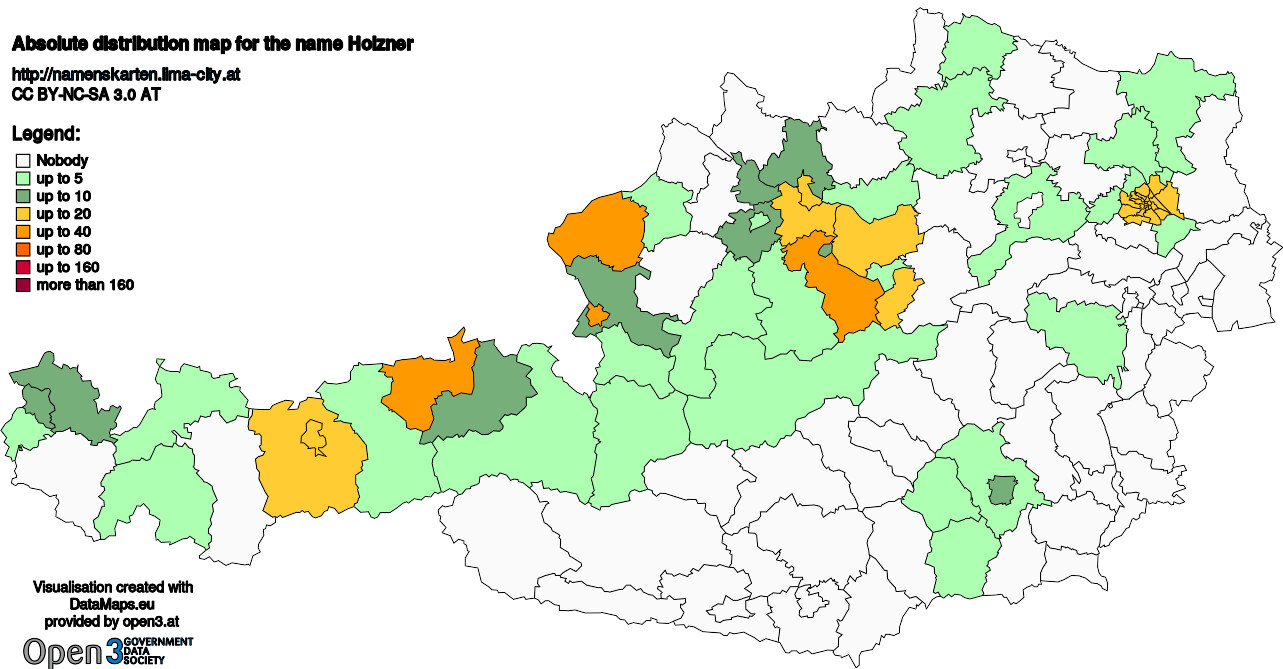 Absolute Distribution maps for surname Holzner