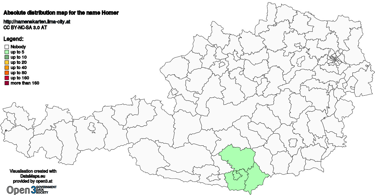 Absolute Distribution maps for surname Homer