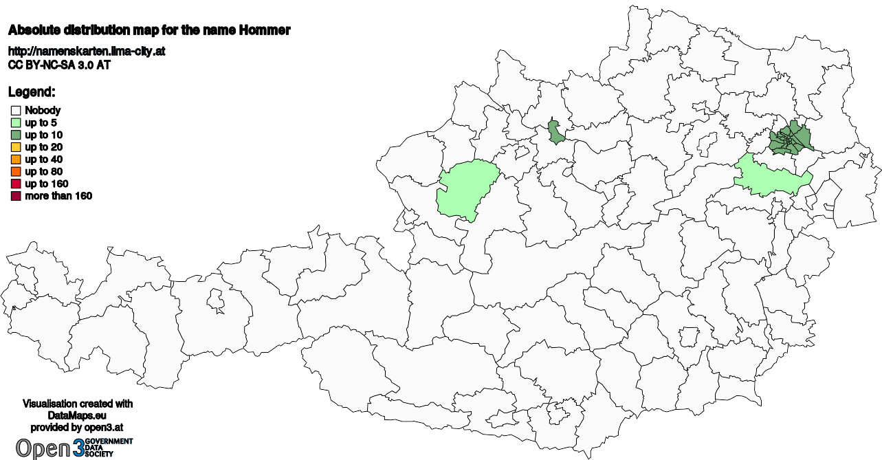 Absolute Distribution maps for surname Hommer