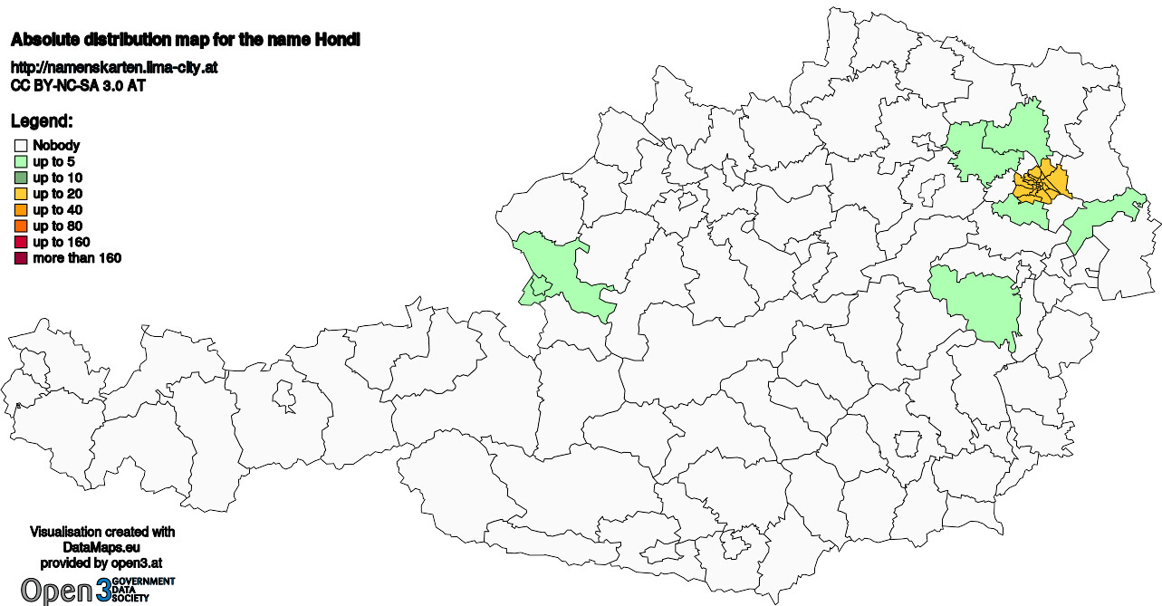 Absolute Distribution maps for surname Hondl