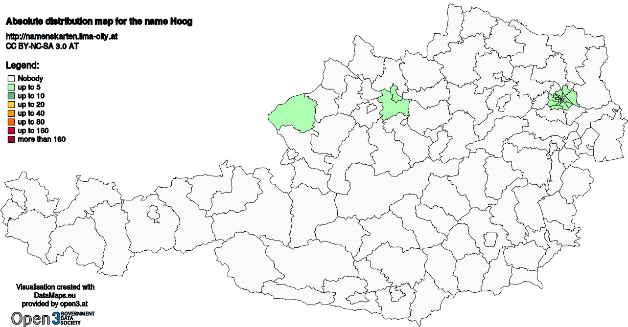 Absolute Distribution maps for surname Hoog