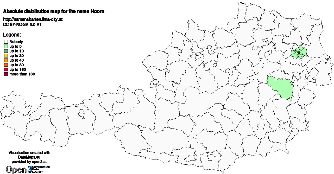 Absolute Distribution maps for surname Hoorn