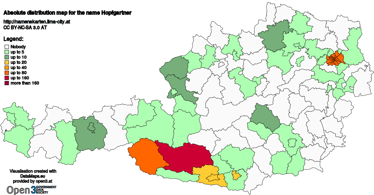 Absolute Distribution maps for surname Hopfgartner