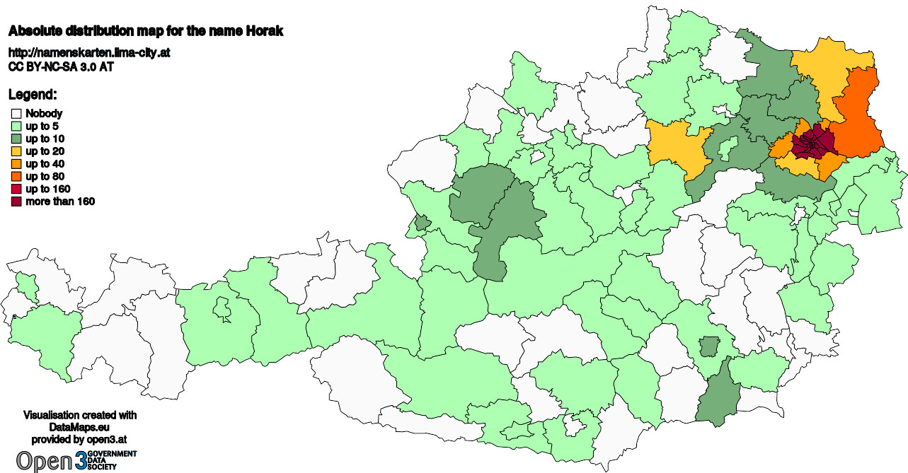 Absolute Distribution maps for surname Horak