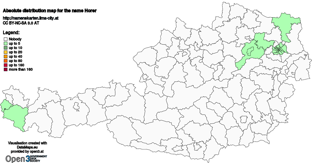 Absolute Distribution maps for surname Horer