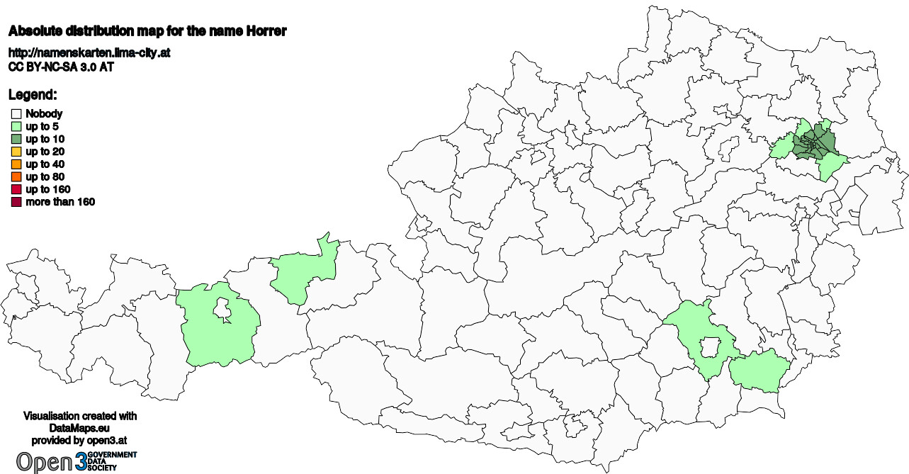 Absolute Distribution maps for surname Horrer