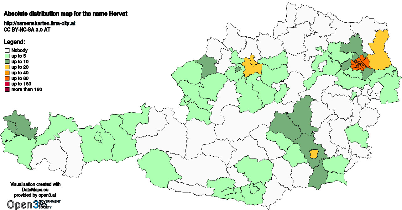 Absolute Distribution maps for surname Horvat