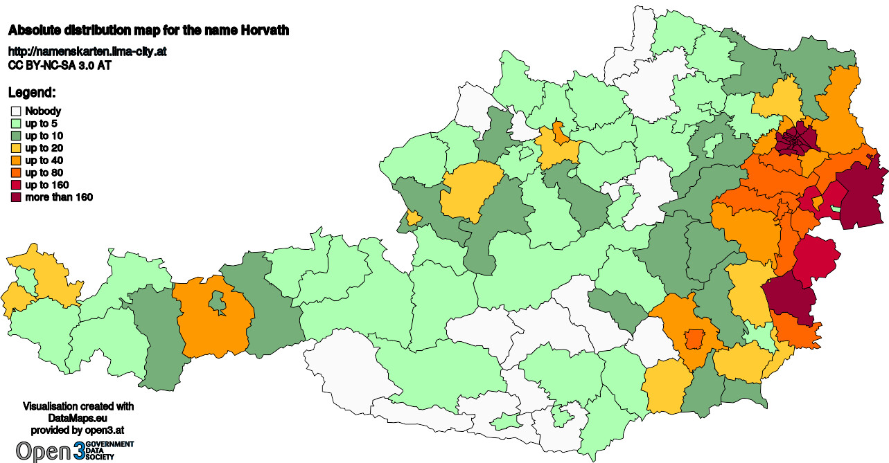 Absolute Distribution maps for surname Horvath