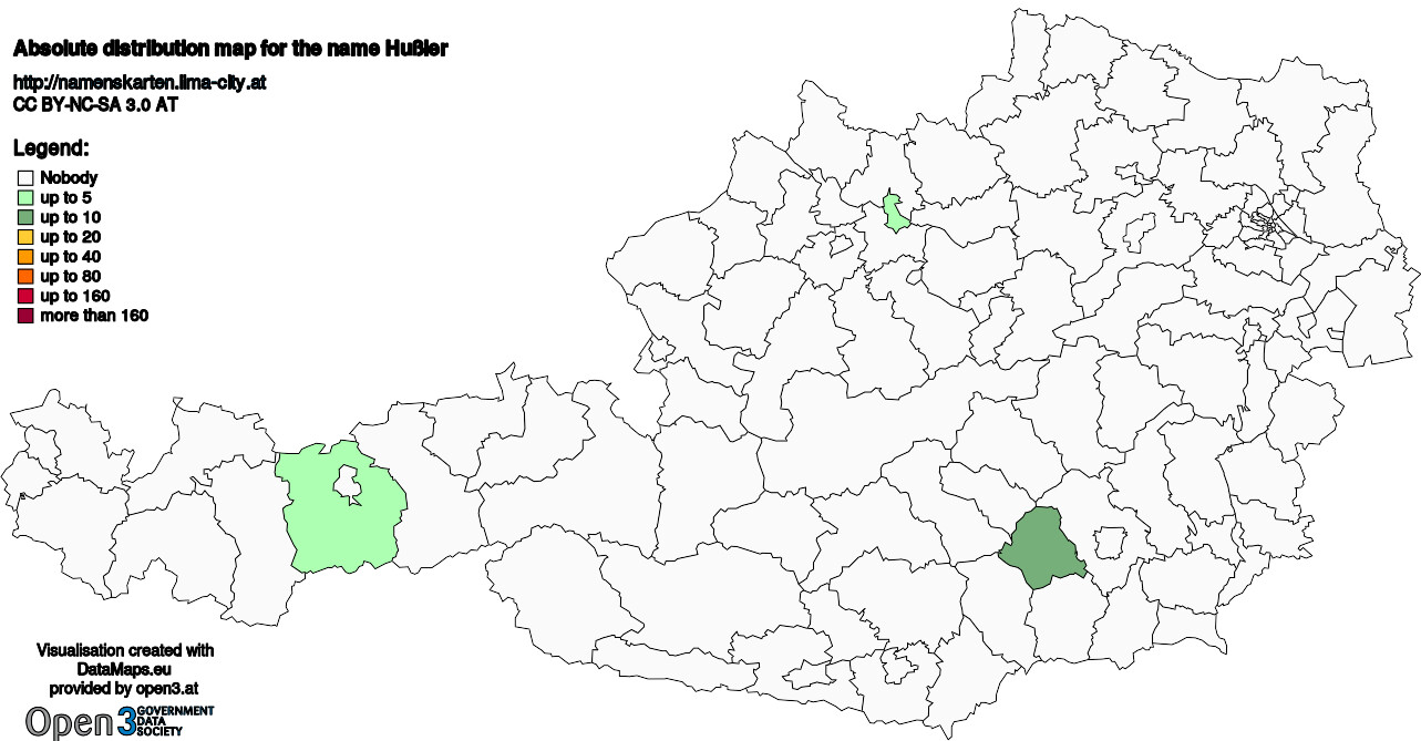 Absolute Distribution maps for surname Hußler