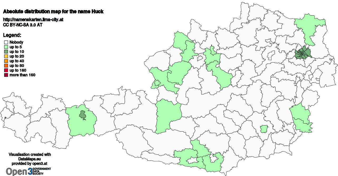 Absolute Distribution maps for surname Huck