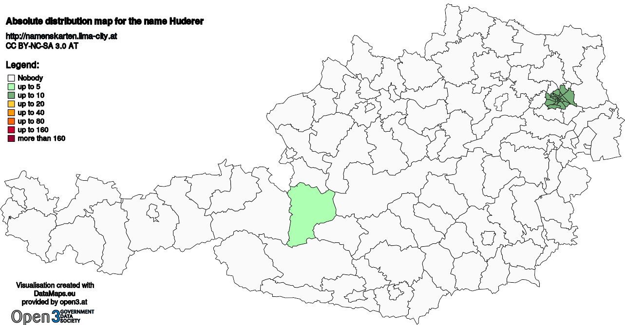 Absolute Distribution maps for surname Huderer